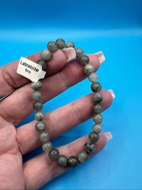 Labradorite 6mm Beaded Stretch Bracelet - Gray Gemstone